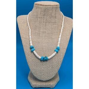 Vintage Native American Sterling Silver Turquoise Heishi Shell Necklace